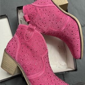 Pierre Dumas Fuchsia Rhinestone Ankle Boots